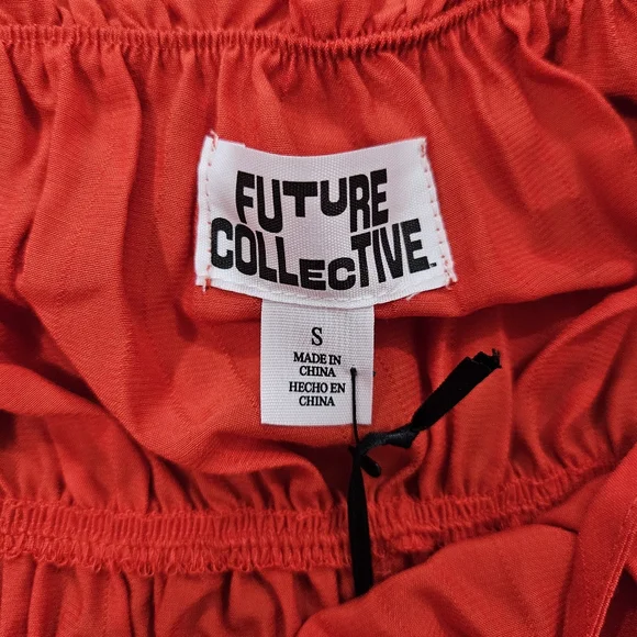 Future Collective Drop Waist Ruffle Mini A-Line Dress in Red Women's Size S - Picture 6 of 8